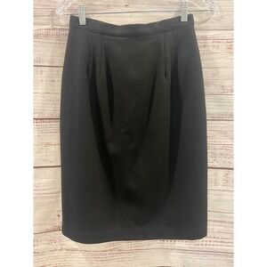 Isaac Hazan Vintage Black 100% Wool Pencil Skirt Pleated High Waist Size 6 USA